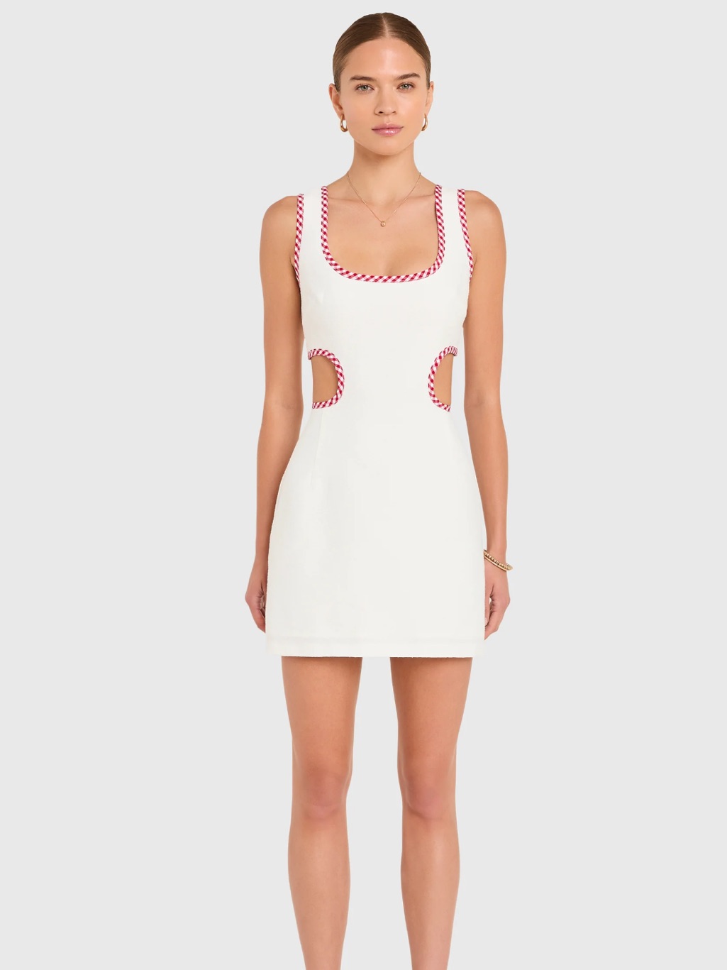 Amanda Uprichard White Mini Dress With Pink-Trim Cutouts